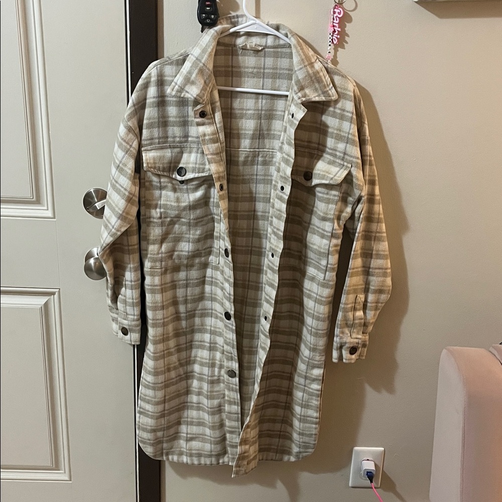 Altar'd State Beige Plaid Shirt Jacket